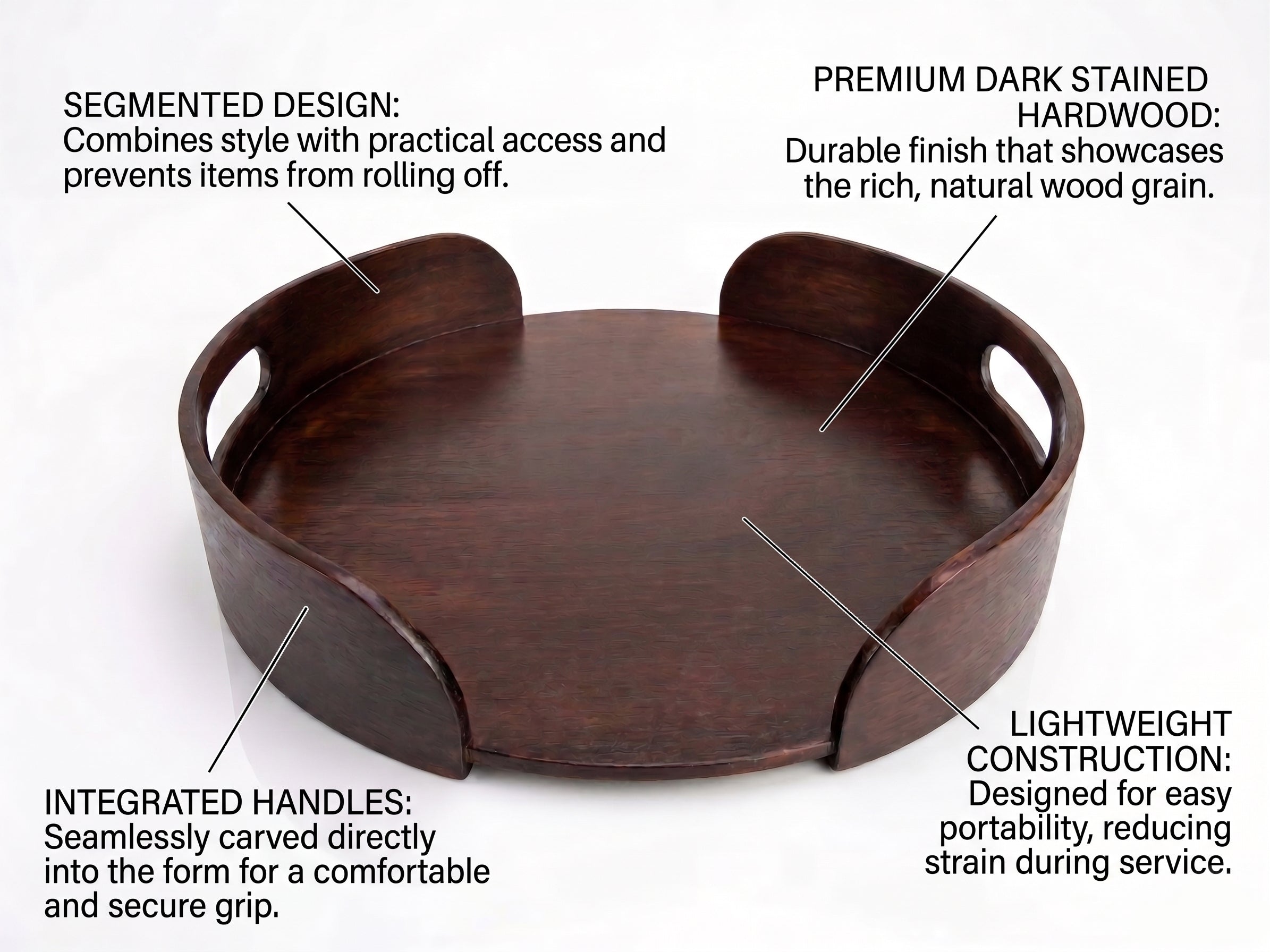 Premium Handcrafted Wooden Round Serving Tray – Matte Walnut Finish