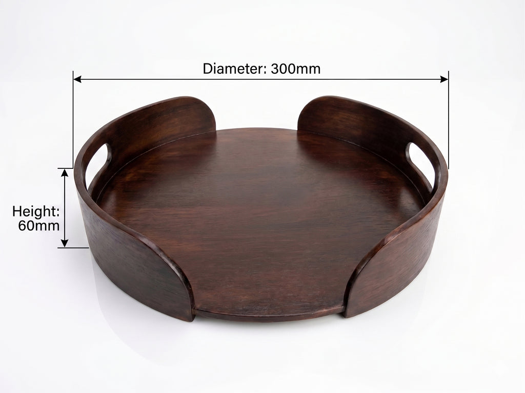 Premium Handcrafted Wooden Round Serving Tray – Matte Walnut Finish