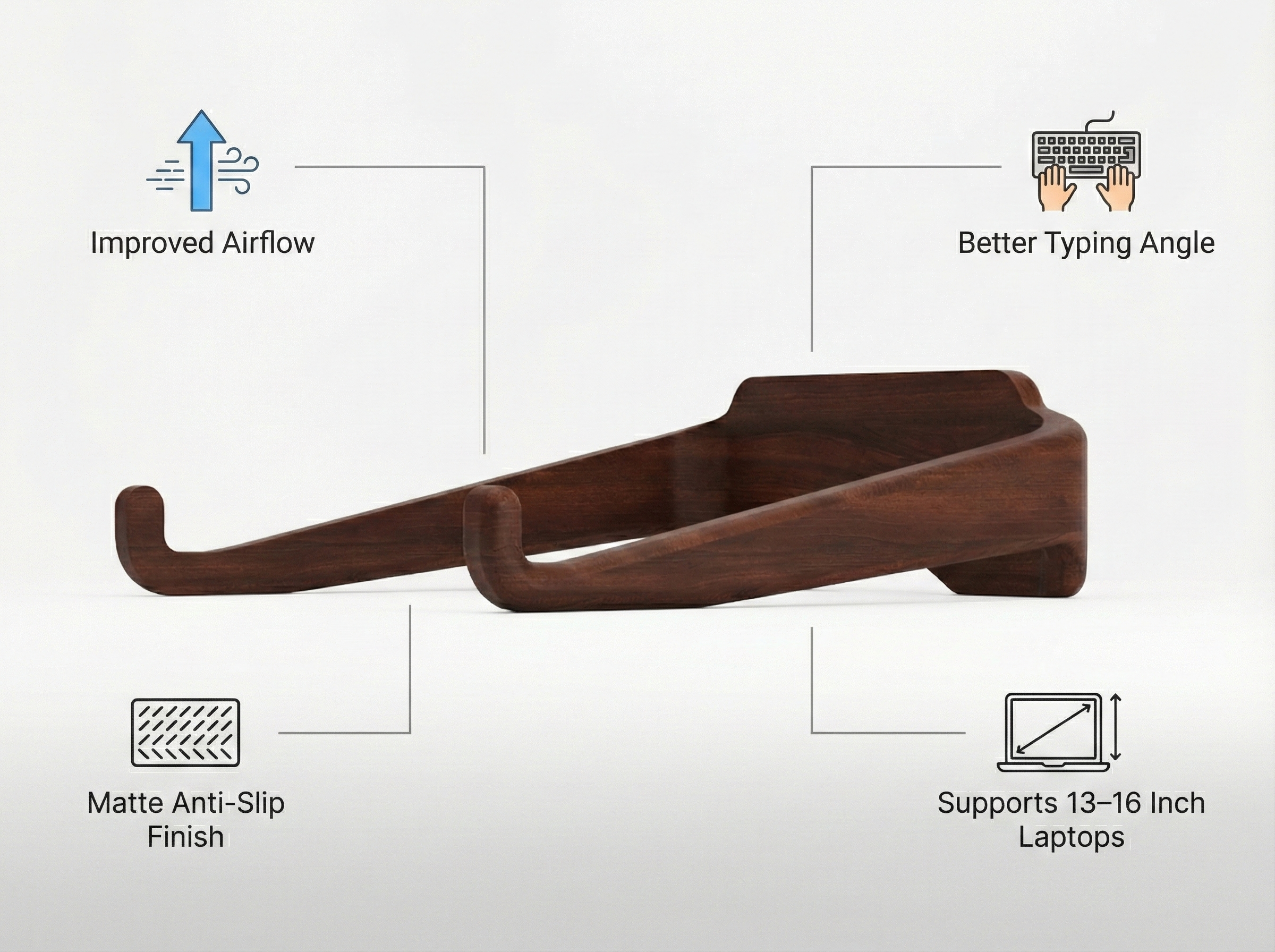 Handcrafted Wooden Laptop Stand | Matte Vintage Walnut Finish